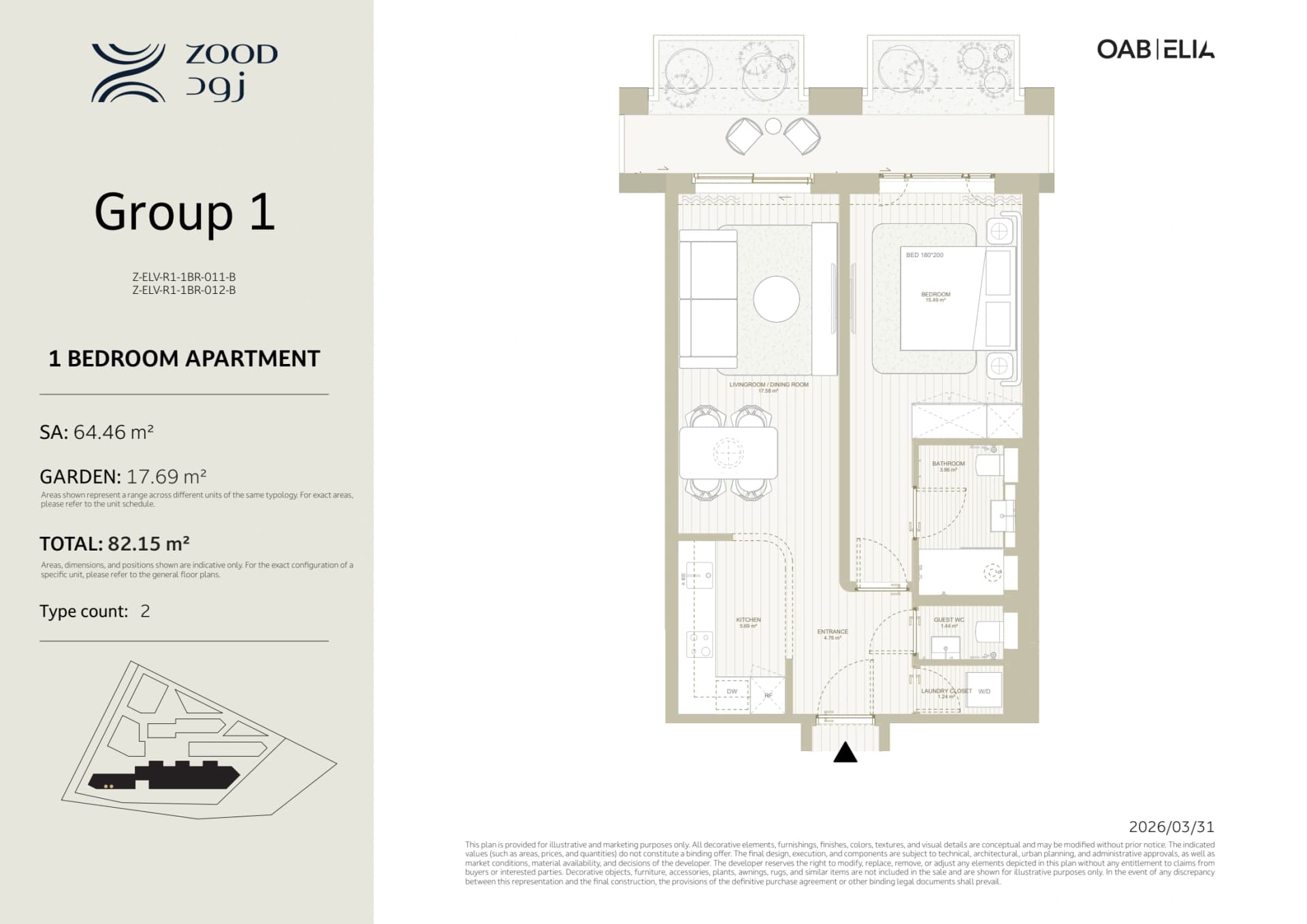 1 bedroom · Group 1 floor plan