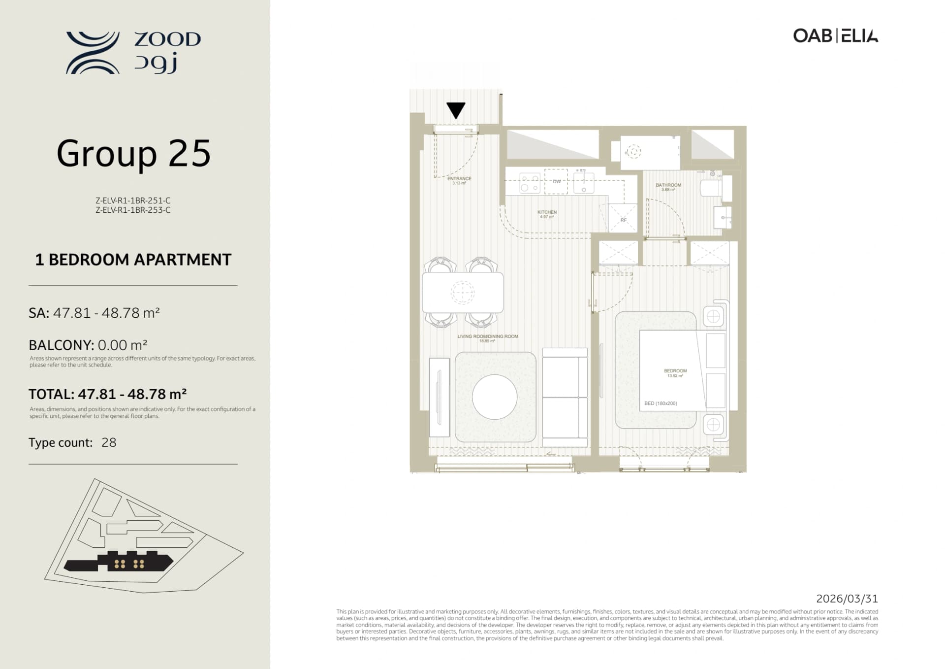 1 bedroom · Group 25 floor plan