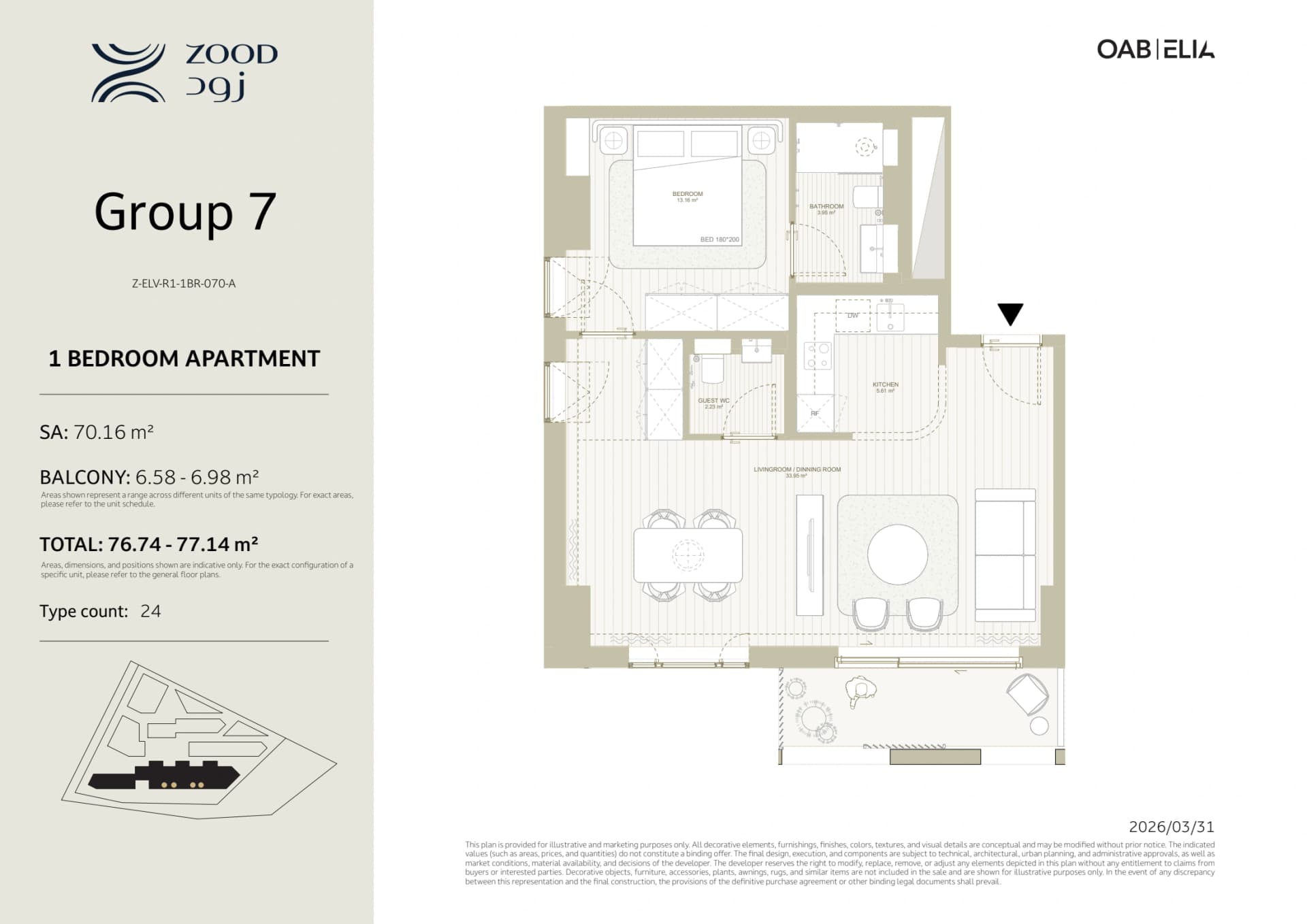 1 bedroom · Group 7 floor plan