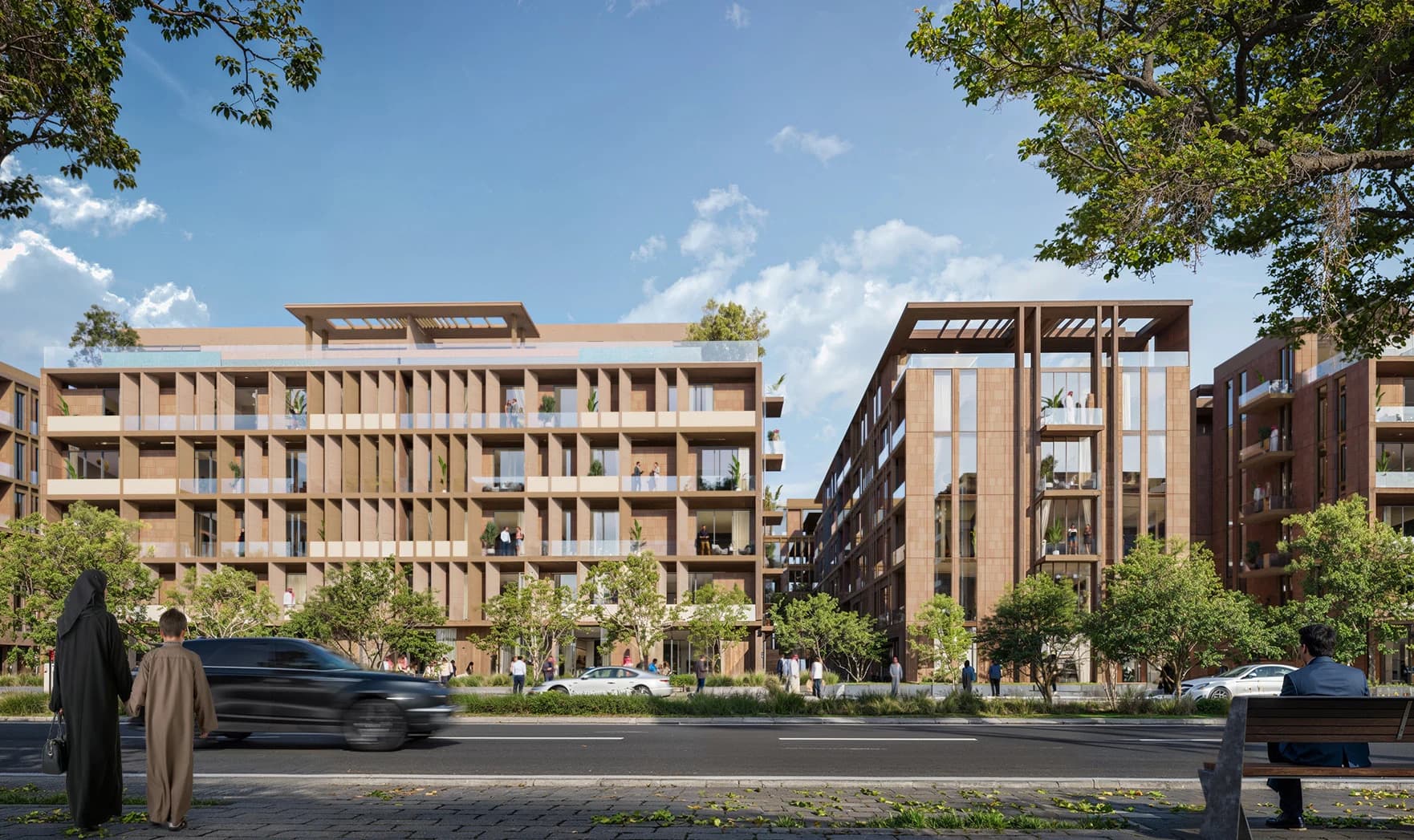 OSUS Eye residential buildings and landscaped streets, architectural render from the supplied brochure