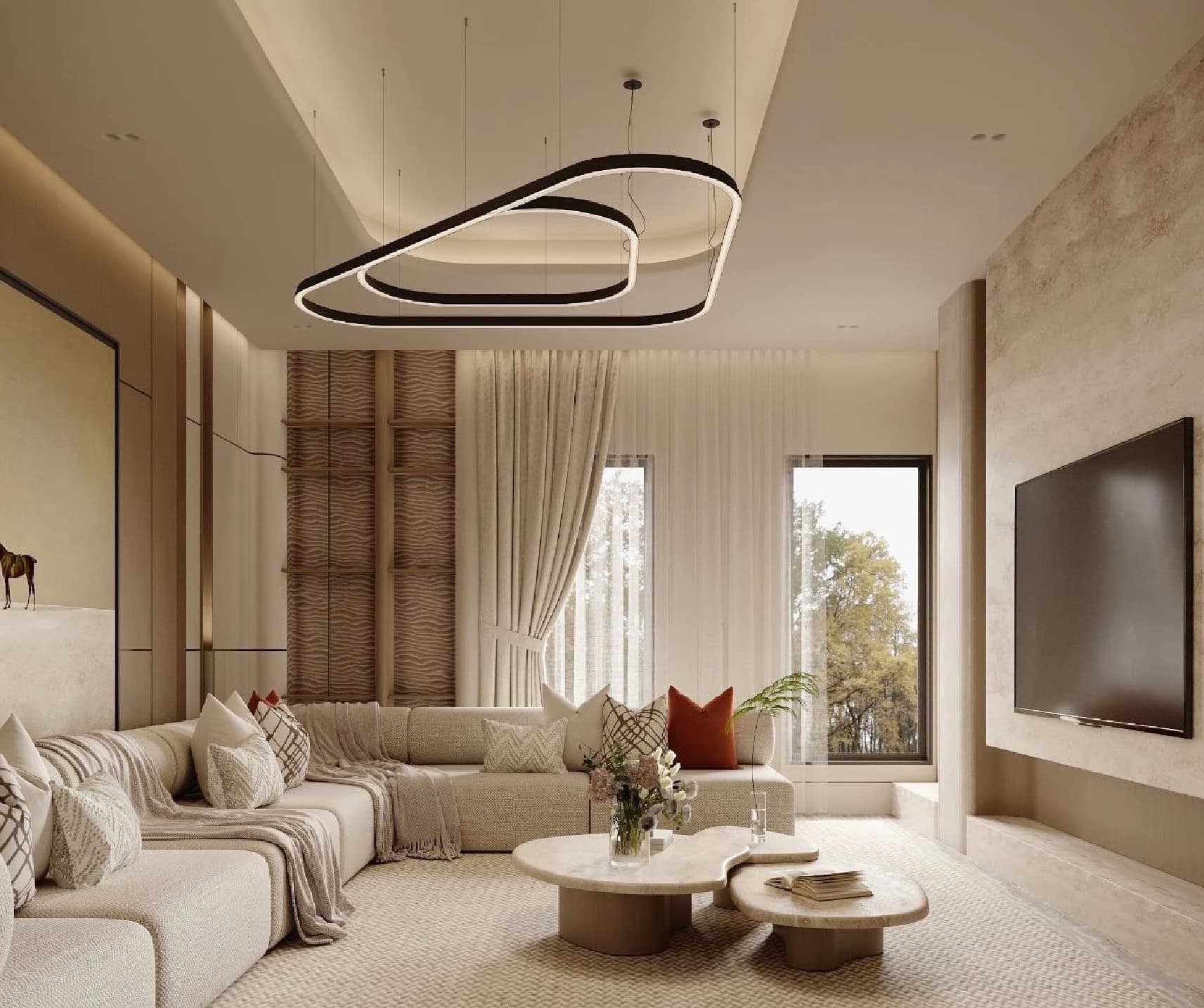 Stone Al Malqa living space, architectural render supplied by Alramz