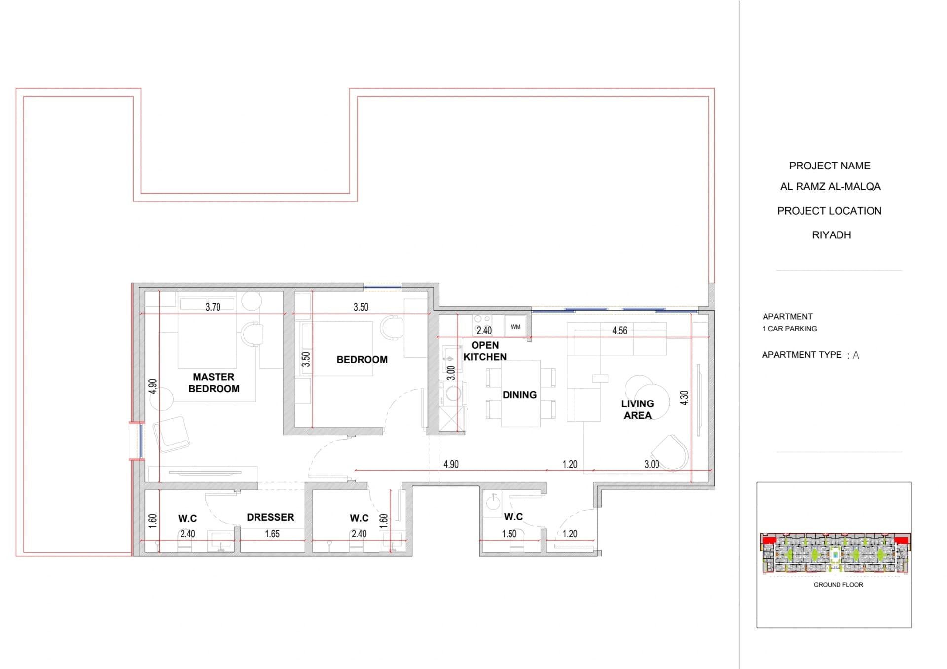 2 bedrooms · Type A floor plan