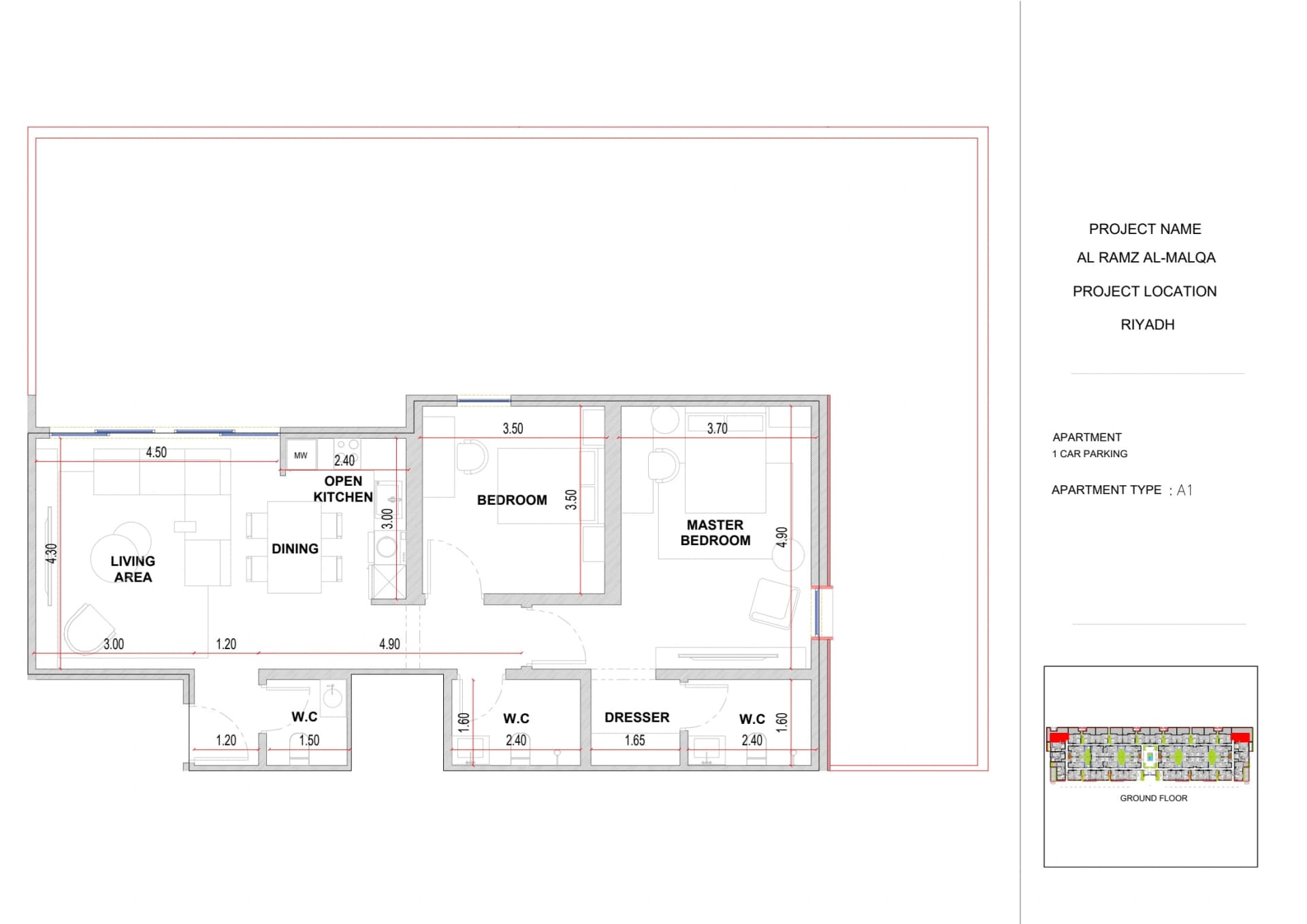 2 bedrooms · Type A1 floor plan