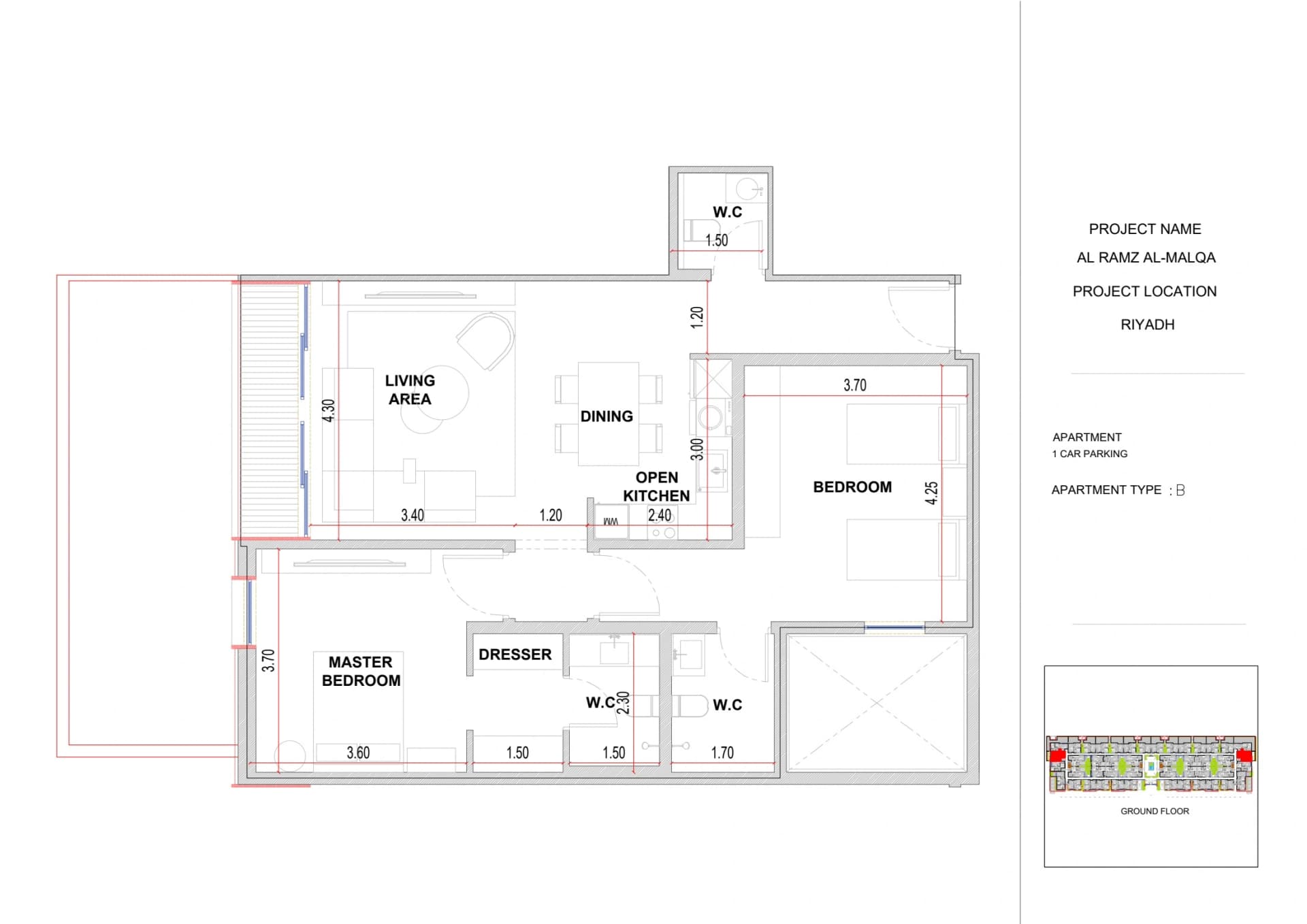2 bedrooms · Type B floor plan