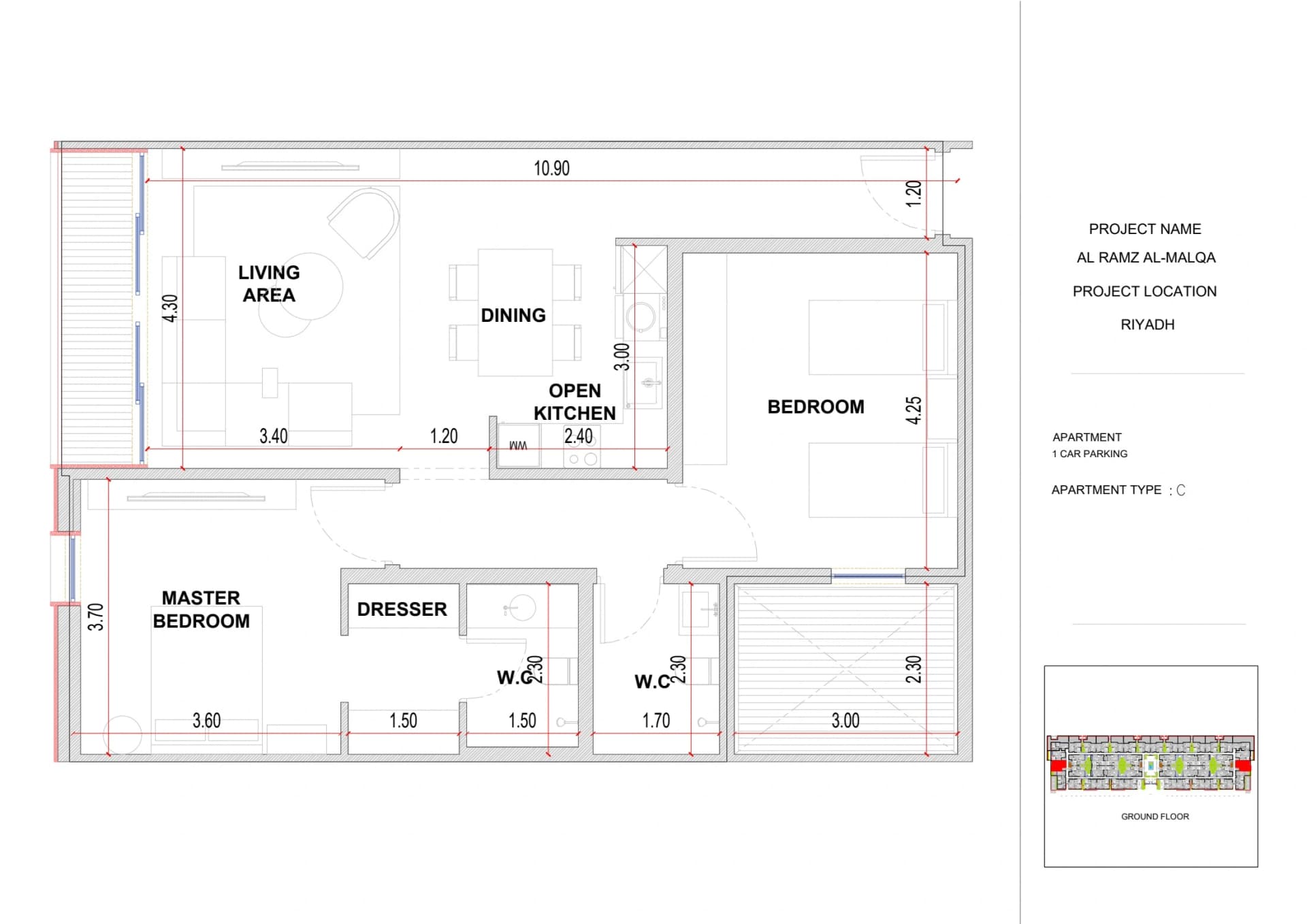 2 bedrooms · Type C floor plan