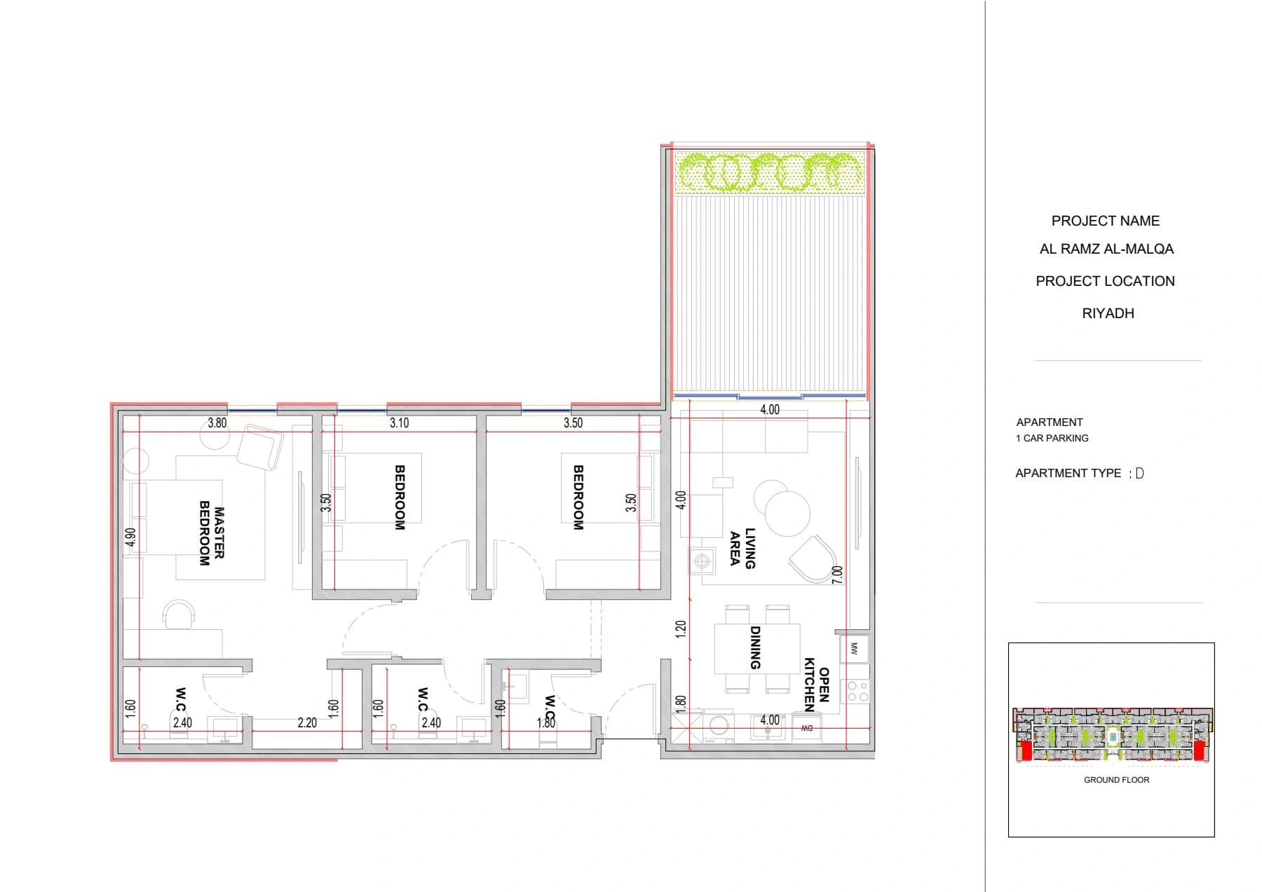 3 bedrooms · Type D floor plan