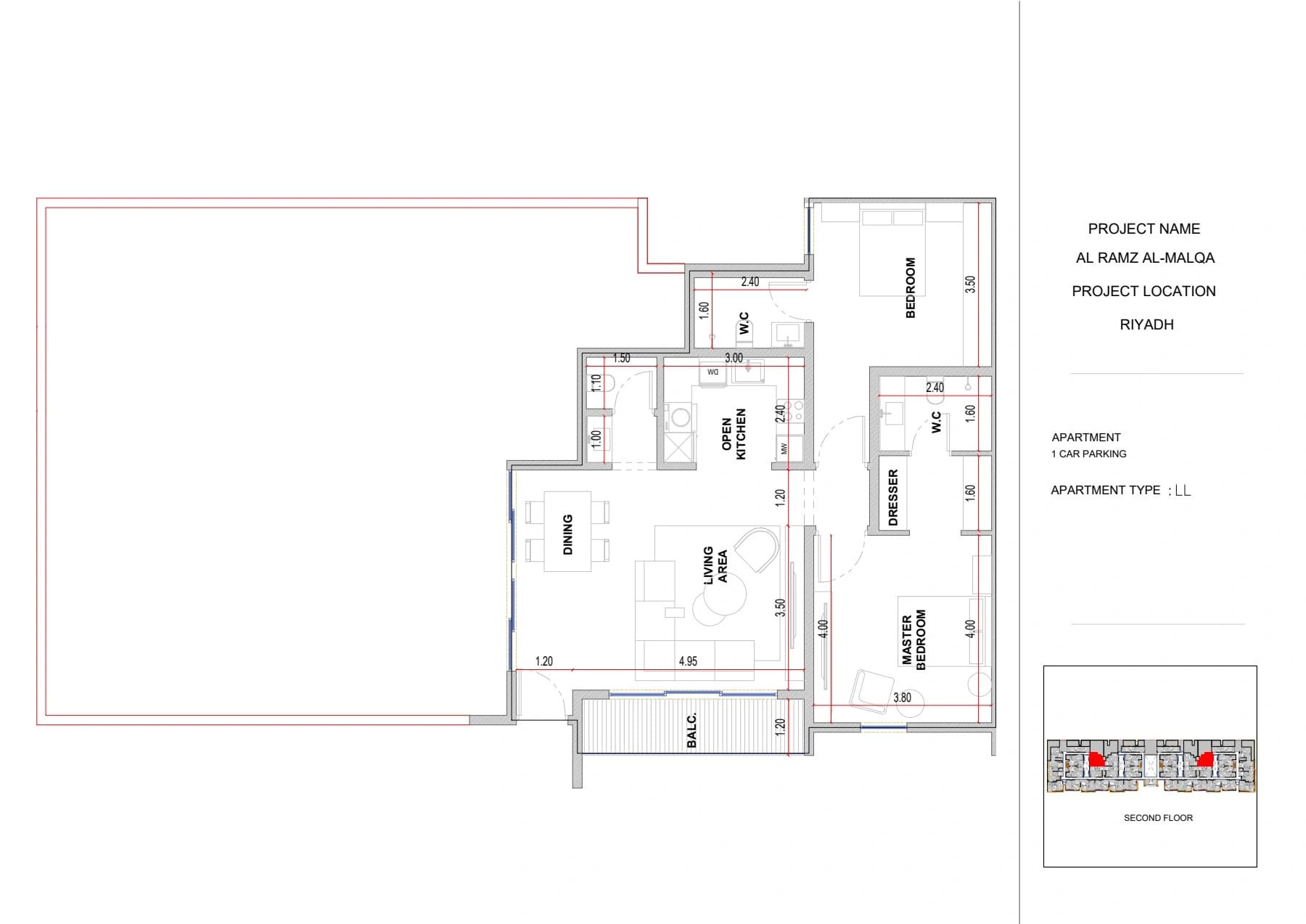 2 bedrooms · Type LL floor plan
