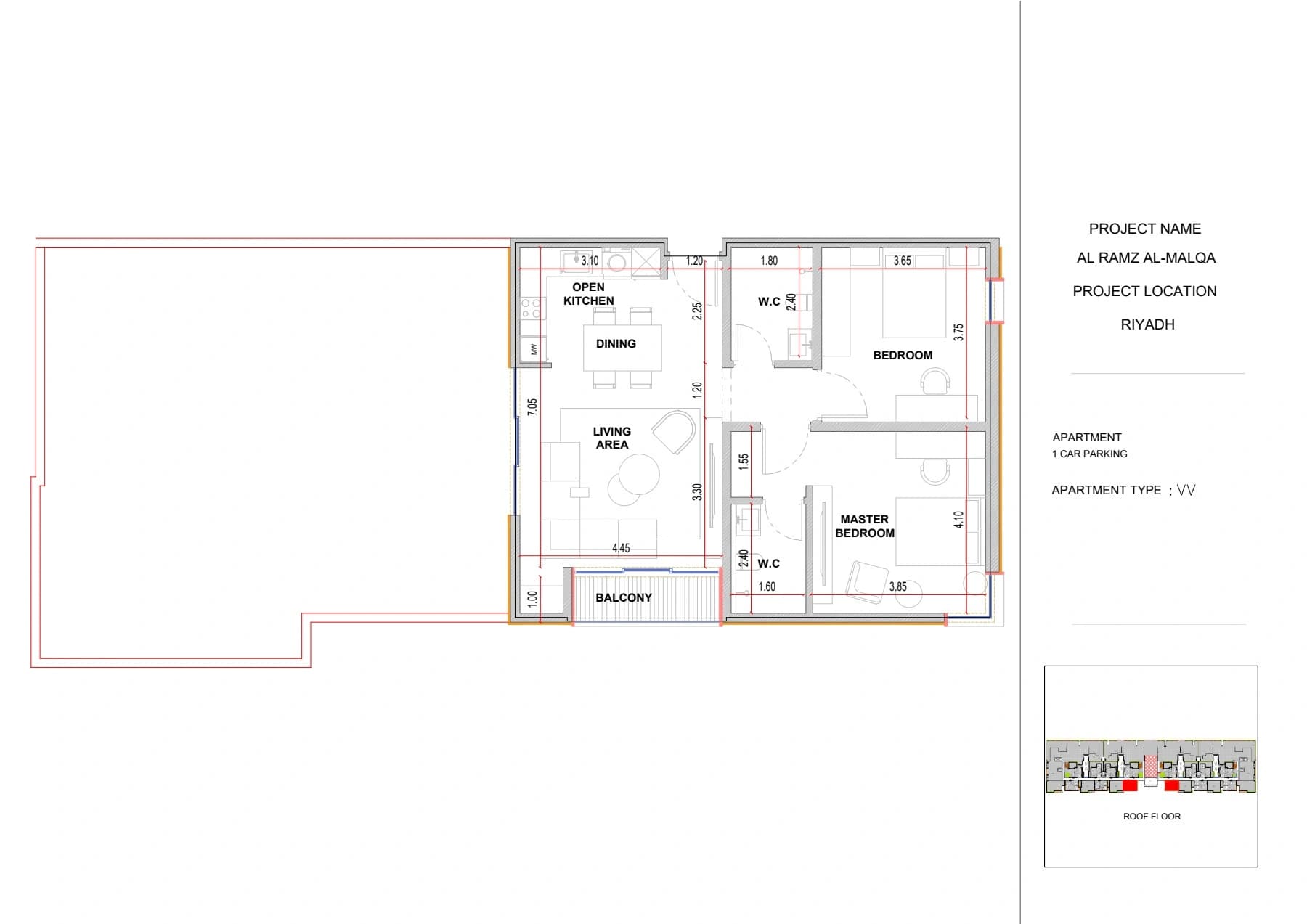 2 bedrooms · Type VV floor plan